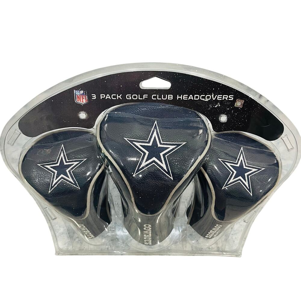 Dallas Cowboys 3 Pack Golf Club Head Covers Contour Set Fits 460cc Driver Woods